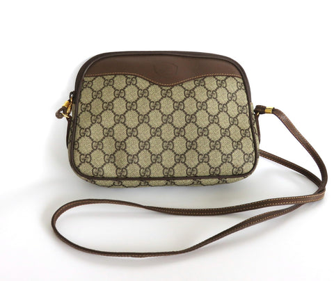 Authentic Vintage GUCCI Brown GG Monogram Canvas Leather Cross Body Bag Purse