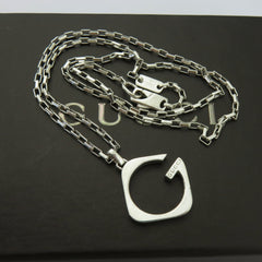 Gucci 925 Silver G Logo Square Venetian Chain Unisex Pendant Necklace Authentic