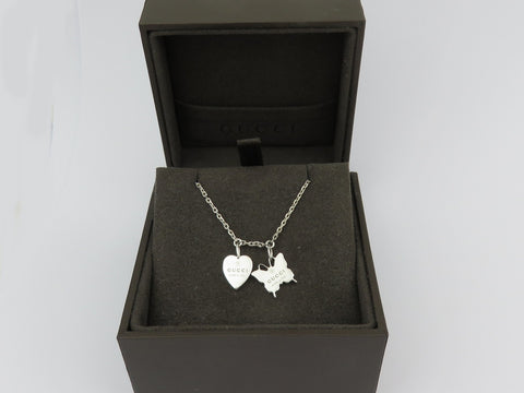 Gucci Sterling Silver Heart and Butterfly Pendant Price Includes US Tariff