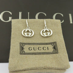 Gucci 925 Sterling Silver Interlocking G Dangle Earrings Authentic w/ Pouch Bag