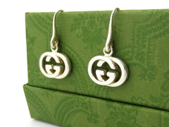 Gucci 925 Sterling Silver Interlocking G Dangle Earrings Authentic with Box