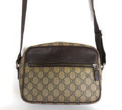 Authentic GUCCI Brown GG Monogram Canvas Leather Unisex Cross Body Bag Purse