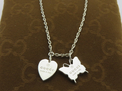 Gucci Sterling Silver Heart and Butterfly Pendant Price Includes US Tariff
