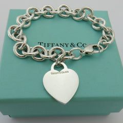 TIFFANY & CO 925 Silver Heart Bold Links Bracelet Authentic with Blue Box