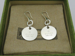 Gucci Sterling Silver Trademark Round Dangle Earrings New with Gucci Pouch Box