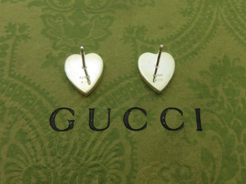 GUCCI Sterling Silver Trademark Heart Tag Earrings Price Includes US Tariff