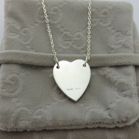 Gucci 925 Sterling Silver Trademark Heart Pendant Necklace Authentic with Pouch