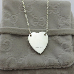 Gucci 925 Sterling Silver Trademark Heart Pendant Necklace Authentic with Pouch