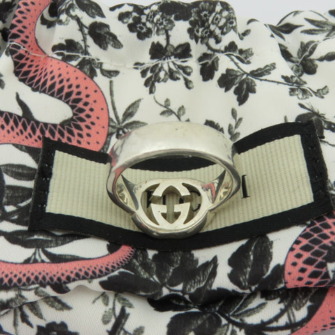 GUCCI 925 Sterling Silver Interlocking G Ring Size 5.5 Authentic with Pouch