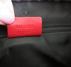 GUCCI Grey Red GG Monogram Canvas Leather Shoulder Bag Handbag Purse Authentic