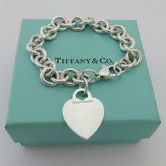 TIFFANY & CO 925 Silver Heart Bold Links Bracelet Authentic with Blue Box