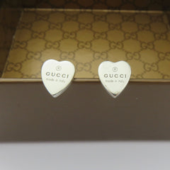 GUCCI 925 Sterling Silver Trademark Heart Tag Stud Earrings Made in Italy w/ Box