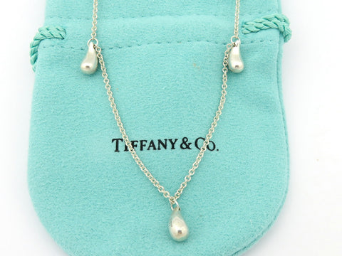 Tiffany & Co 925 Silver Three 3 Teardrop Pendant Necklace Authentic with Pouch