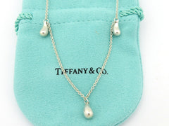 Tiffany & Co 925 Silver Three 3 Teardrop Pendant Necklace Authentic with Pouch