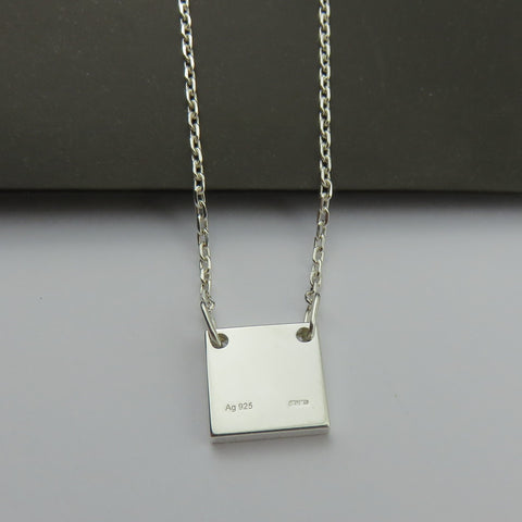 Gucci 925 Sterling Silver Mini Square Tag Unisex Pendant Necklace Made in Italy