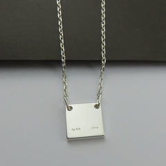 Gucci 925 Sterling Silver Mini Square Tag Unisex Pendant Necklace Made in Italy