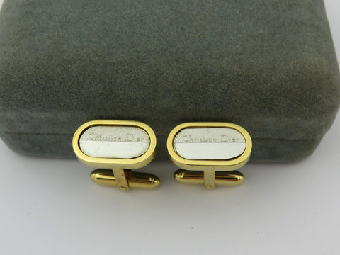 Christian Dior Gold Silver Tone Metal Logo Cufflinks Price Includes US Tariff