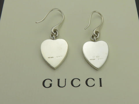 Gucci Sterling Silver Trademark Heart Dangle Earrings Price Includes US Tariff