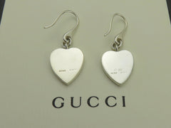 Gucci Sterling Silver Trademark Heart Dangle Earrings Price Includes US Tariff