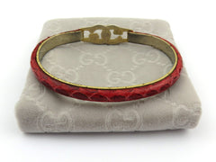 GUCCI Red Leather 24KT Gold Plated Metal GG Bangle Price Includes US Tariff