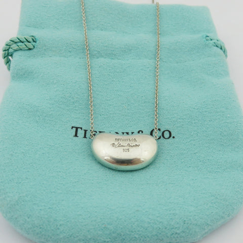 TIFFANY & CO 925 Sterling Silver Large Bean Pendant Necklace Authentic w/ Pouch