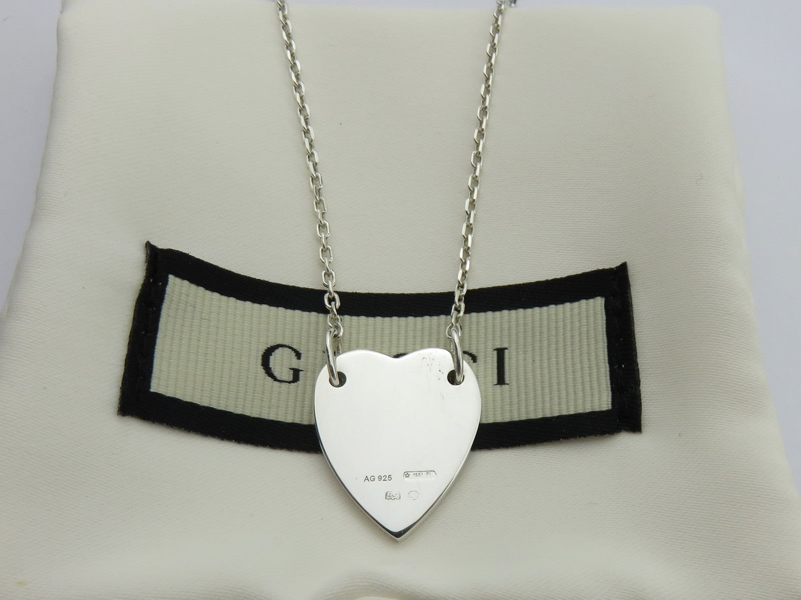 Gucci Sterling Silver Trademark Heart Tag Pendant Price Includes US Tariff