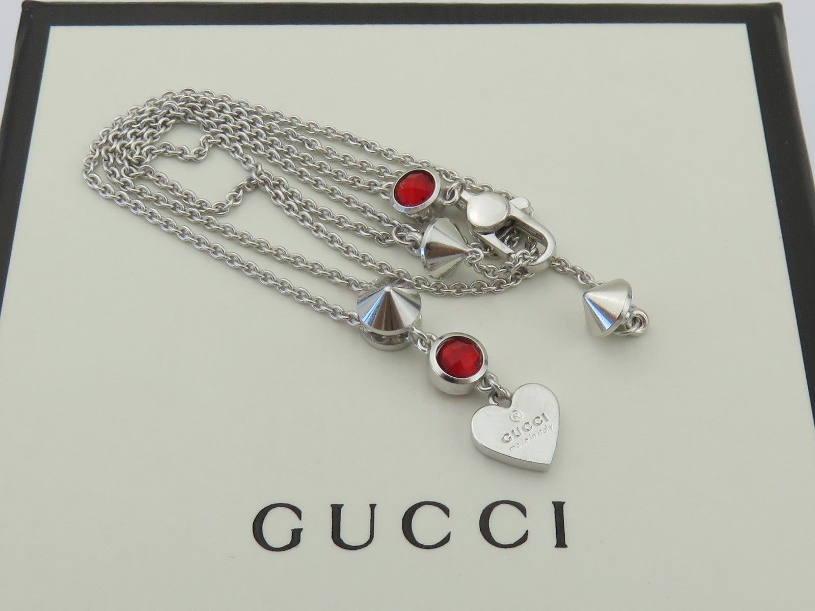Gucci Sterling Silver Heart Tag Red Stone Pendant Price Includes US Tariff