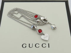 Gucci Sterling Silver Heart Tag Red Stone Pendant Price Includes US Tariff