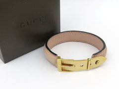 GUCCI Pink Leather Gold Tone Metal Belt Bangle Bracelet