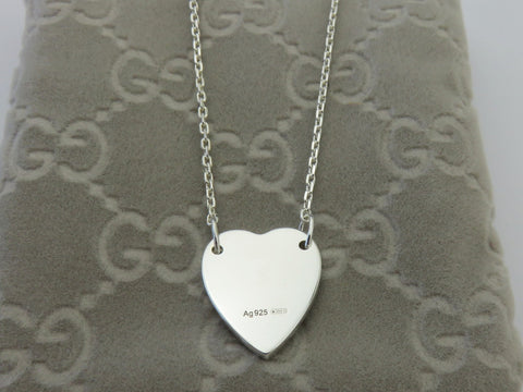 Gucci Sterling Silver Trademark Heart Pendant Necklace Price Includes US Tariff