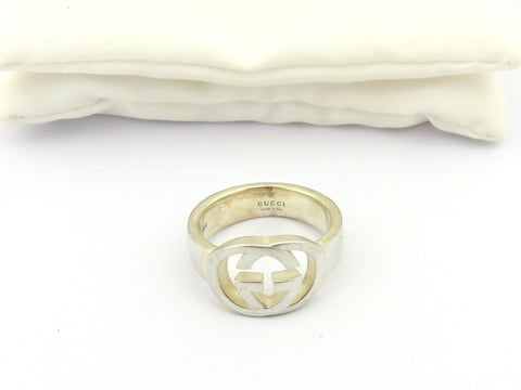 GUCCI Sterling Silver Interlocking G Logo Ring 4.75 Price Includes US Tariff