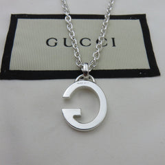 Gucci 925 Silver Oval G Logo Chain Link Unisex Pendant Necklace with Box Pouch