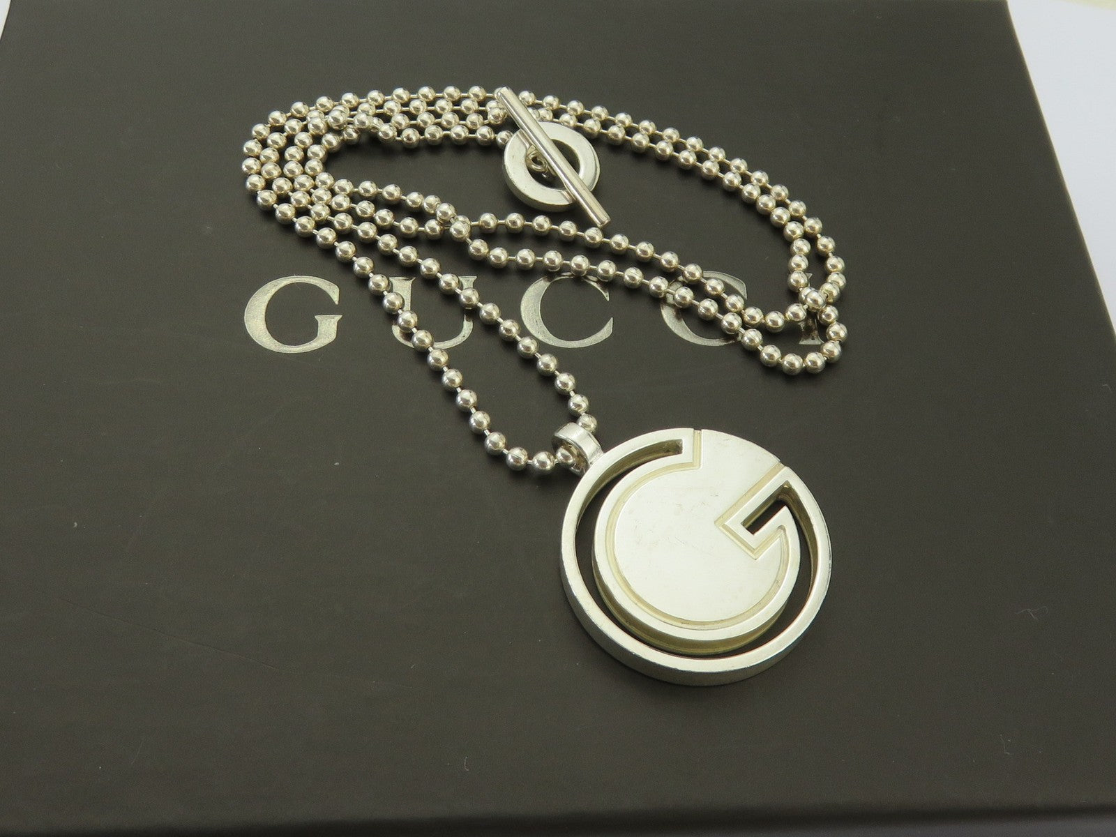 Gucci Sterling Silver G Logo Ball Chain Toggle Pendant Price Includes US Tariff
