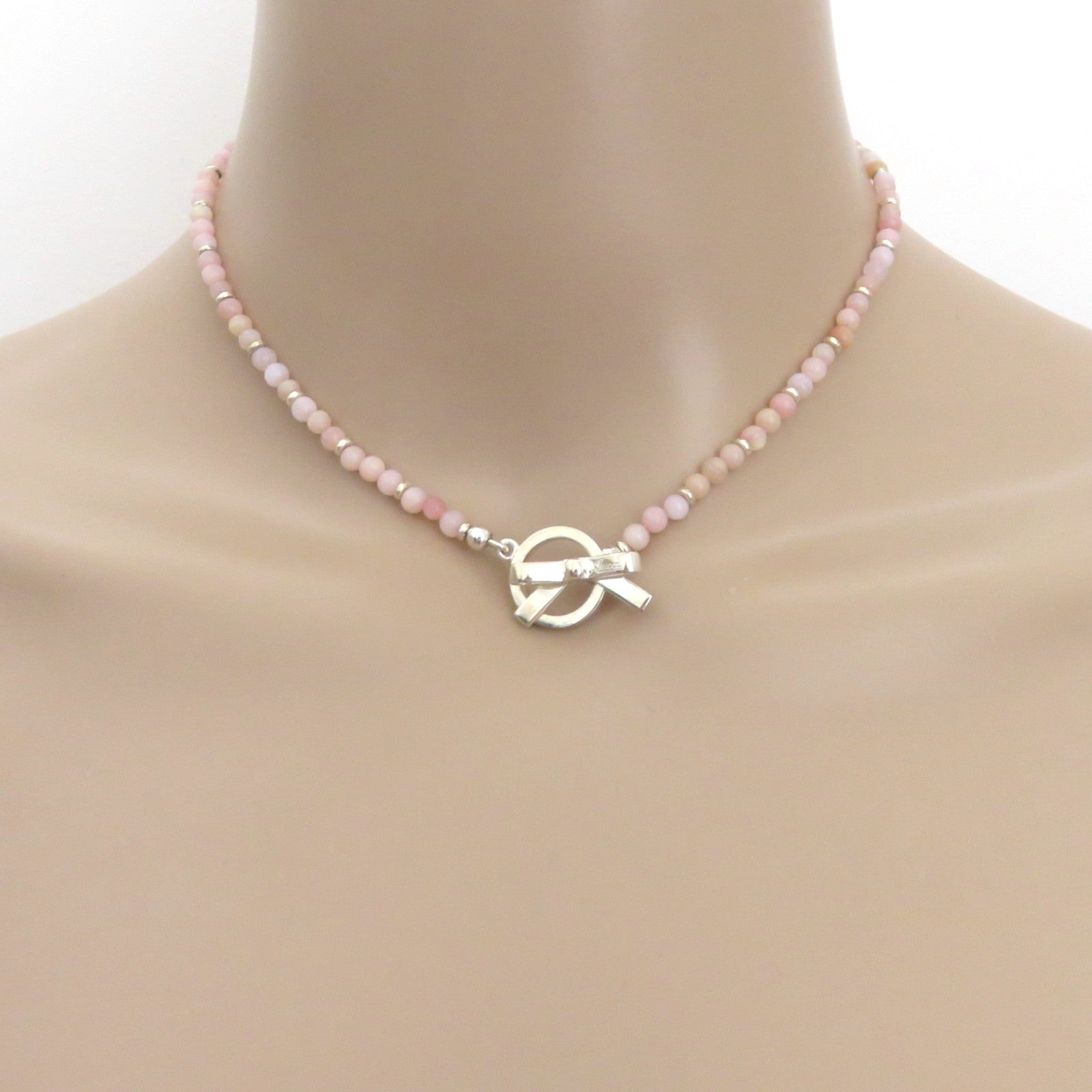 GUCCI 925 Sterling Silver Beads Ribbon Toggle Choker Necklace Authentic w/ Pouch