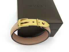 GUCCI Pink Leather Gold Tone Metal Belt Bangle Bracelet