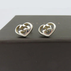 Gucci 925 Sterling Silver Interlocking G Heart Earrings Authentic with Box