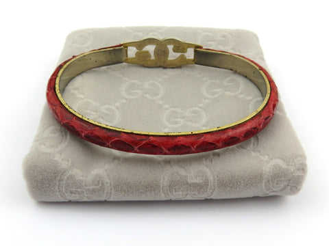GUCCI Red Leather 24KT Gold Plated Metal GG Bangle Price Includes US Tariff