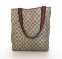 GUCCI GG Monogram Canvas Leather Large Brown Tote Shoulder Bag Authentic Italy