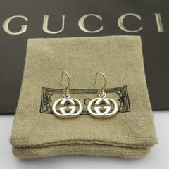 Gucci 925 Sterling Silver Interlocking G Dangle Earrings Authentic w/ Pouch Bag