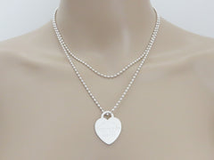 TIFFANY & CO Silver Return to Tiffany Heart Tag Long Beaded Chain Necklace