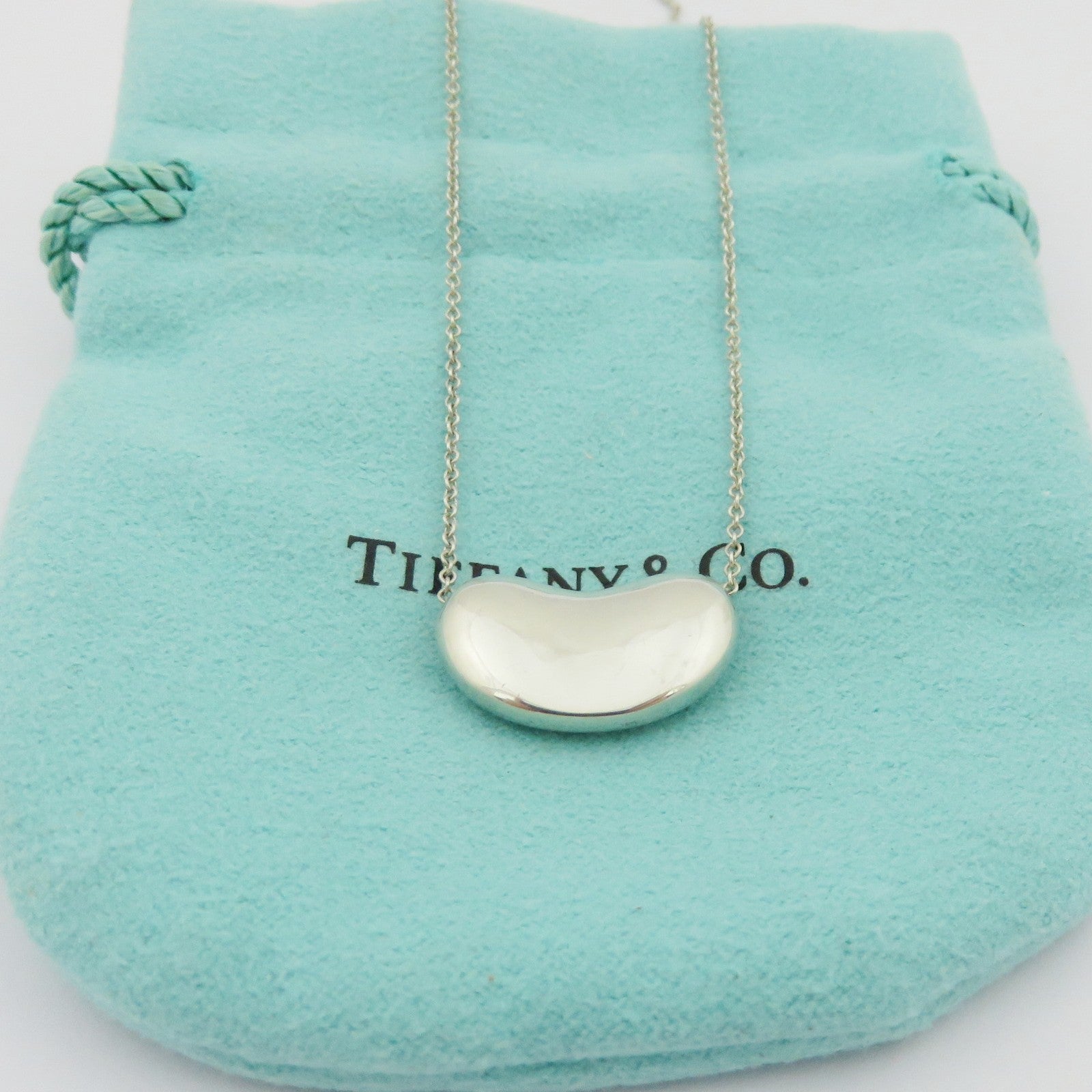 TIFFANY & CO 925 Sterling Silver Large Bean Pendant Necklace Authentic w/ Pouch