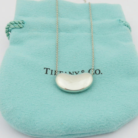 TIFFANY & CO 925 Sterling Silver Large Bean Pendant Necklace Authentic w/ Pouch