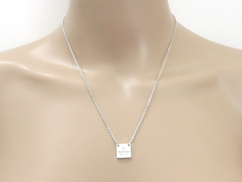 Gucci Sterling Silver Mini Square Tag Pendant Necklace Price Includes US Tariff