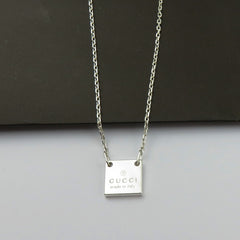 Gucci 925 Sterling Silver Mini Square Tag Unisex Pendant Necklace Made in Italy