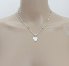 Gucci 925 Silver Red Green Rhinestones Blind for Love Heart Necklace Authentic