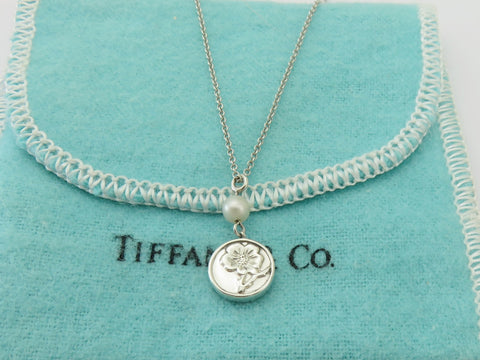 TIFFANY & CO Sterling Silver Pearl Nature Rose Pendant Price Includes US Tariff