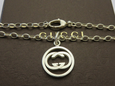 Gucci Sterling Silver Interlocking G Logo Oval Link Unisex Pendant Necklace