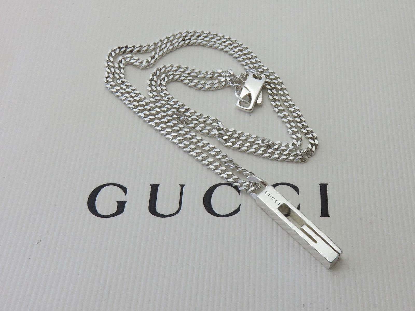 Gucci Sterling Silver Stencil G Logo Pendant Necklace Price Includes US Tariff