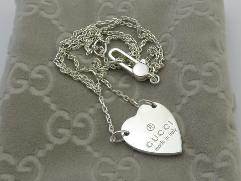 Gucci Sterling Silver Trademark Heart Pendant Necklace Price Includes US Tariff