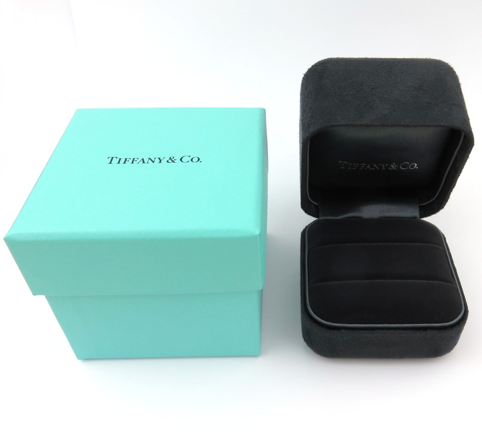 Tiffany & Co. Authentic Black Suede Ring Box with Outer Blue Box Empty